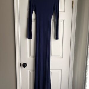 Lulu's Navy Blue backless long sleeve Maxi Dress